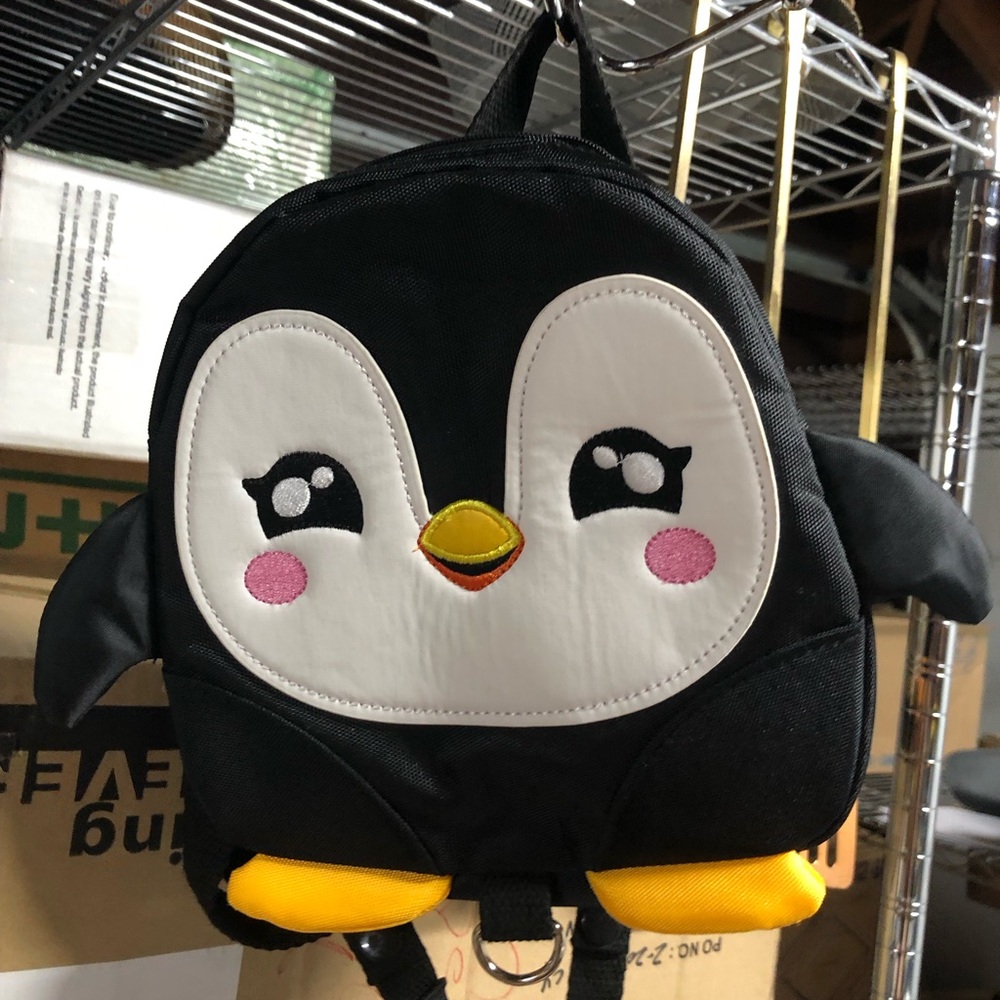 Kids Toddler Girl’s Penguin Backpack - Black and White with Yellow Accent